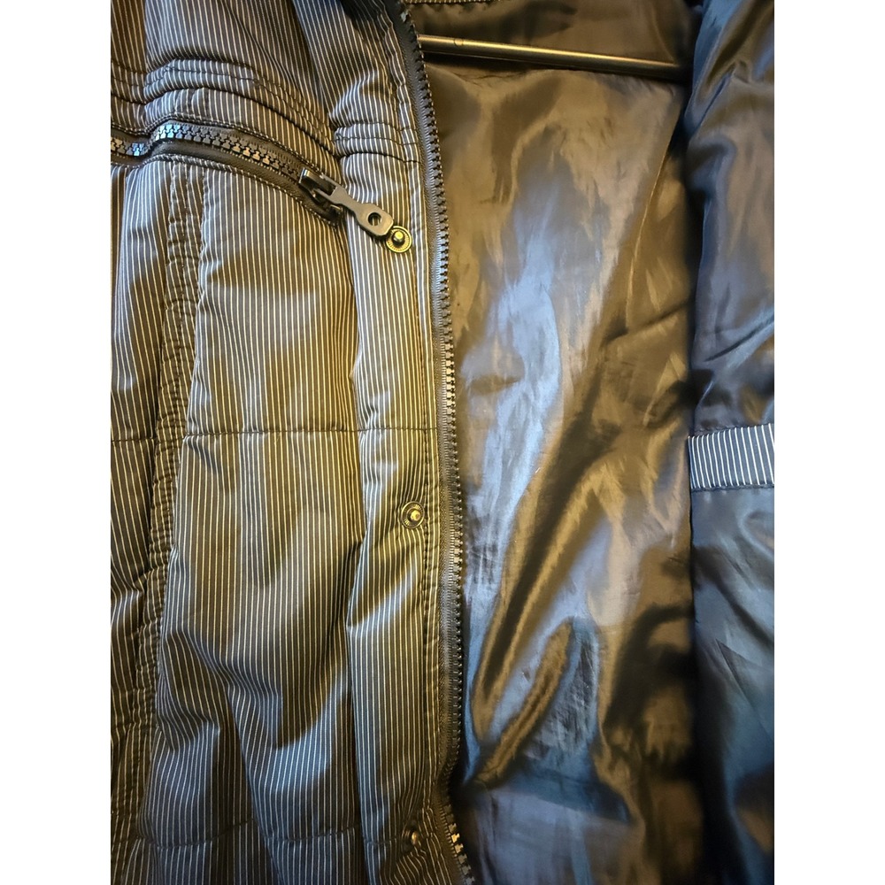 Unbranded Pinstripe Puffer Vest Mens Large Black Grey Excellent Quilted Zip Up - Picture 5 of 12